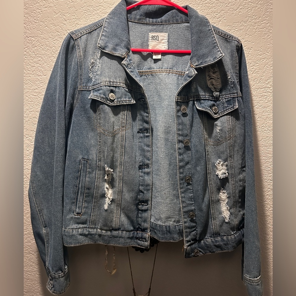Women’s Cropped Distressed Jean Jacket